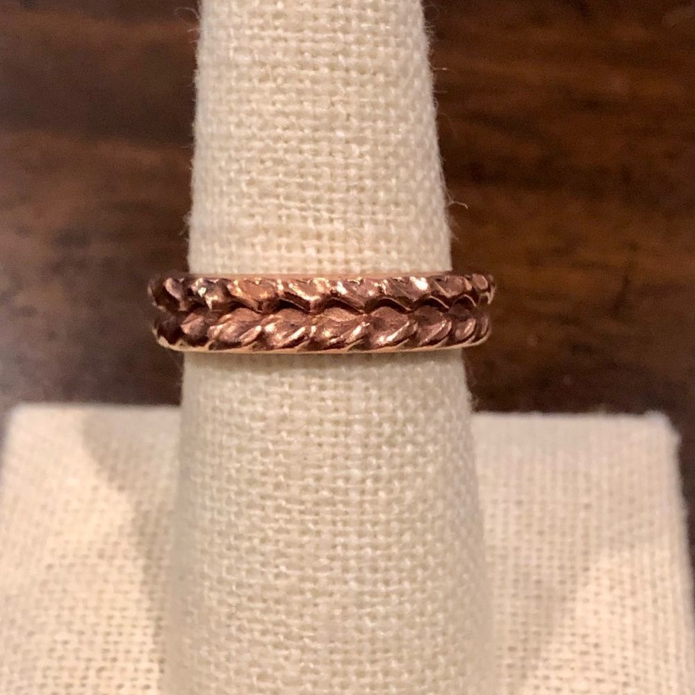 Solid Copper Rope Braided Single Band Ring Sz 7-3/4